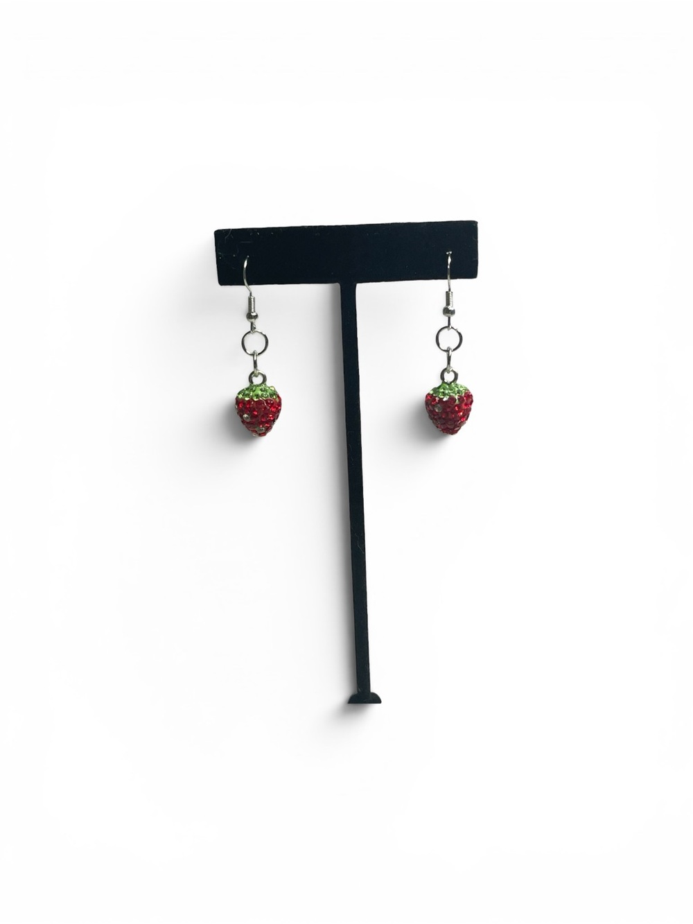 Red Strawberry Drop Earrings with Green Accents - Unbranded